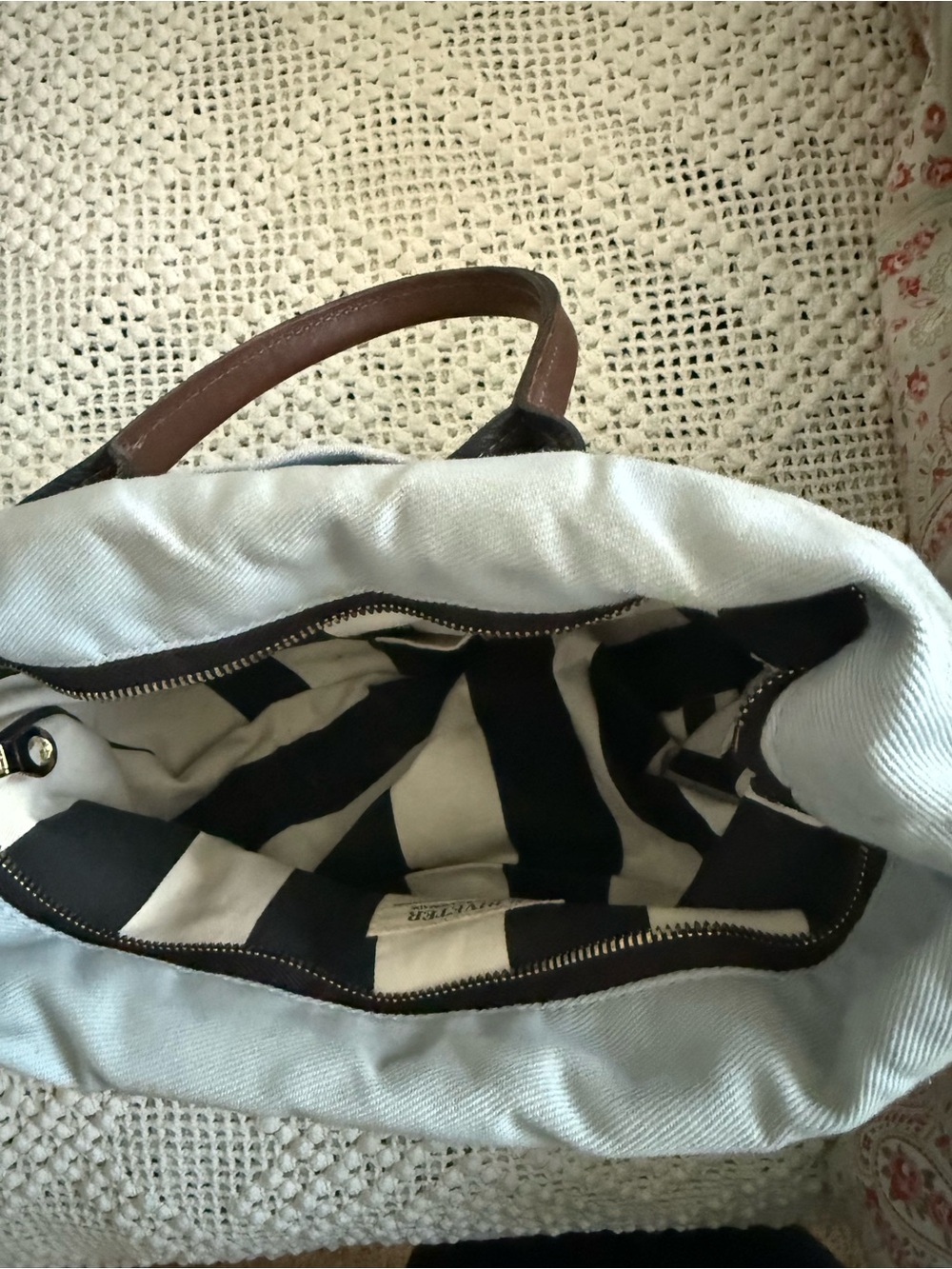 Light Gray Canvas Tote with Brown Leather Trim - Women - Picture 4 of 4